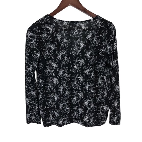 H&M Black White Floral Faux Wrap Shirt Top Women's Size XS - Picture 2 of 4